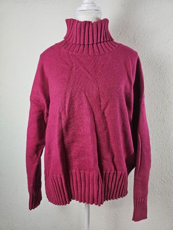 Pull col roulé rose fuchsia, maille, état neuf, taille XL