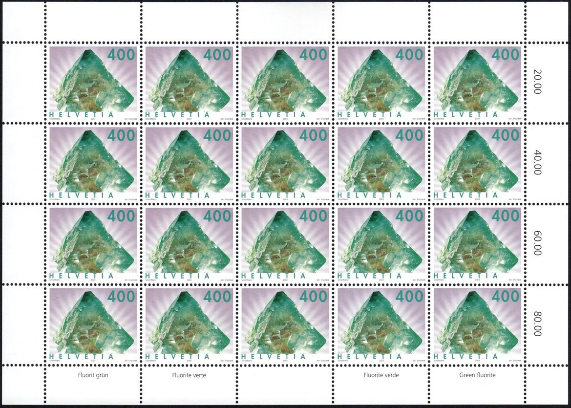 Alle Briefmarken: BOGEN 2003 Mineralien - Fluorit grün** – Neu (gemäss Beschreibung) aus Dottikon von haeusibuh5