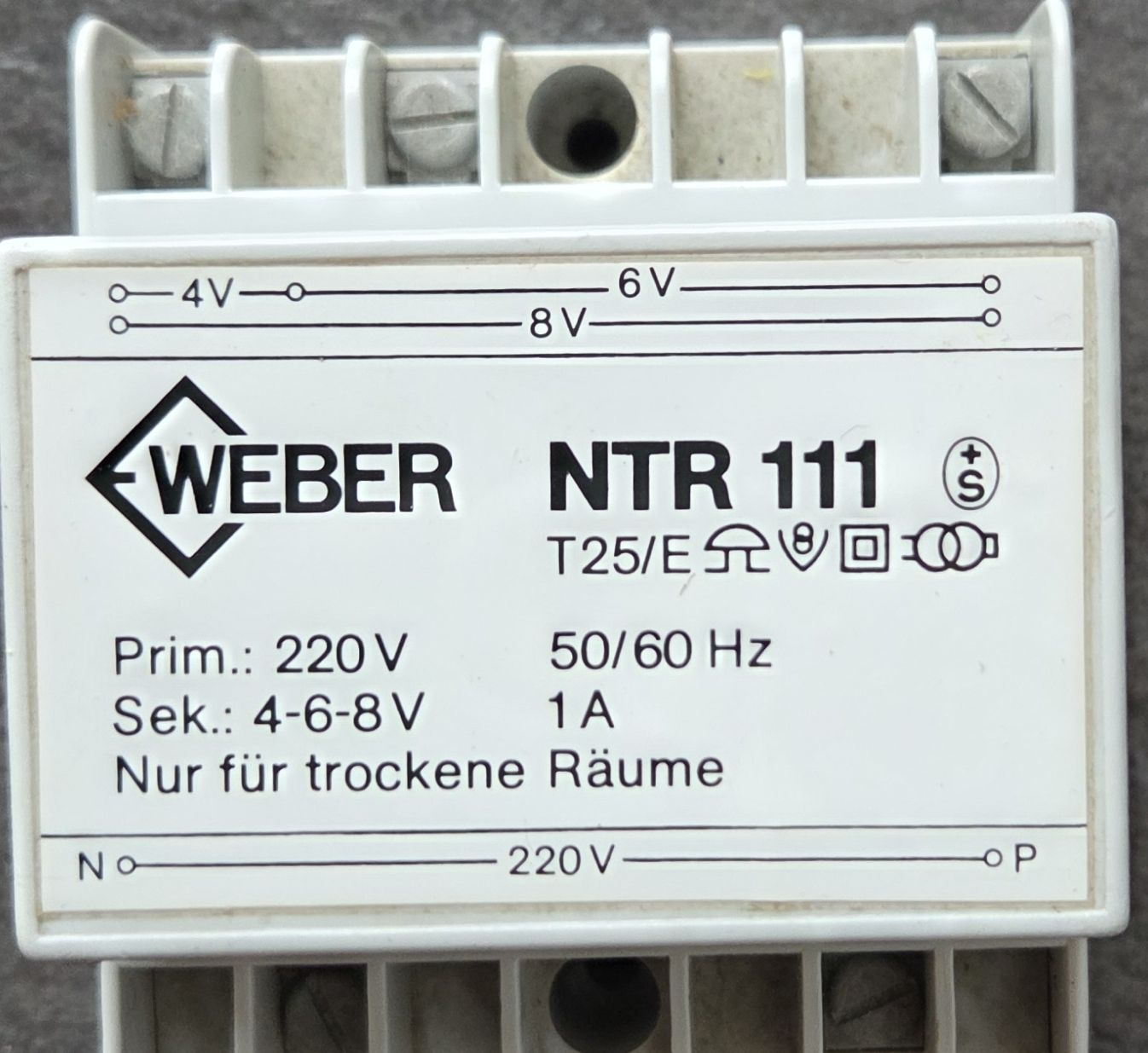 Alimentazione elettrica: WEBER NTR 111 Transformator 4 6 8 V – Usato da Morgarten venduto da Buemi0