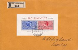 1937, Pro Juventute Block Nr. J83l/84l, auf Ersttag R-Brief.