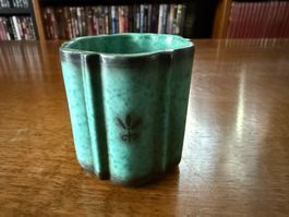 Vase Keramik grün floral gemustert 7cm Höhe guter Zustand