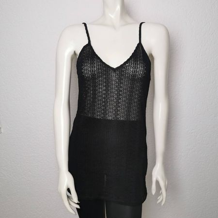 ZARA Oberteil schwarz, Top mit Lochmuster - S