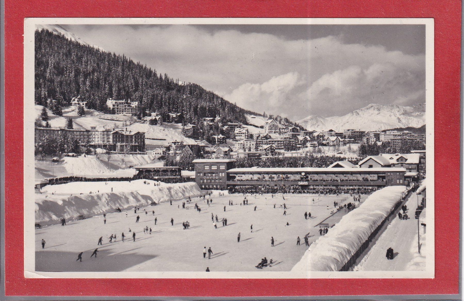 Cartoline postali: Davos - Eisbahn - 1958 – Usato da Orvin venduto da Pyaeschli