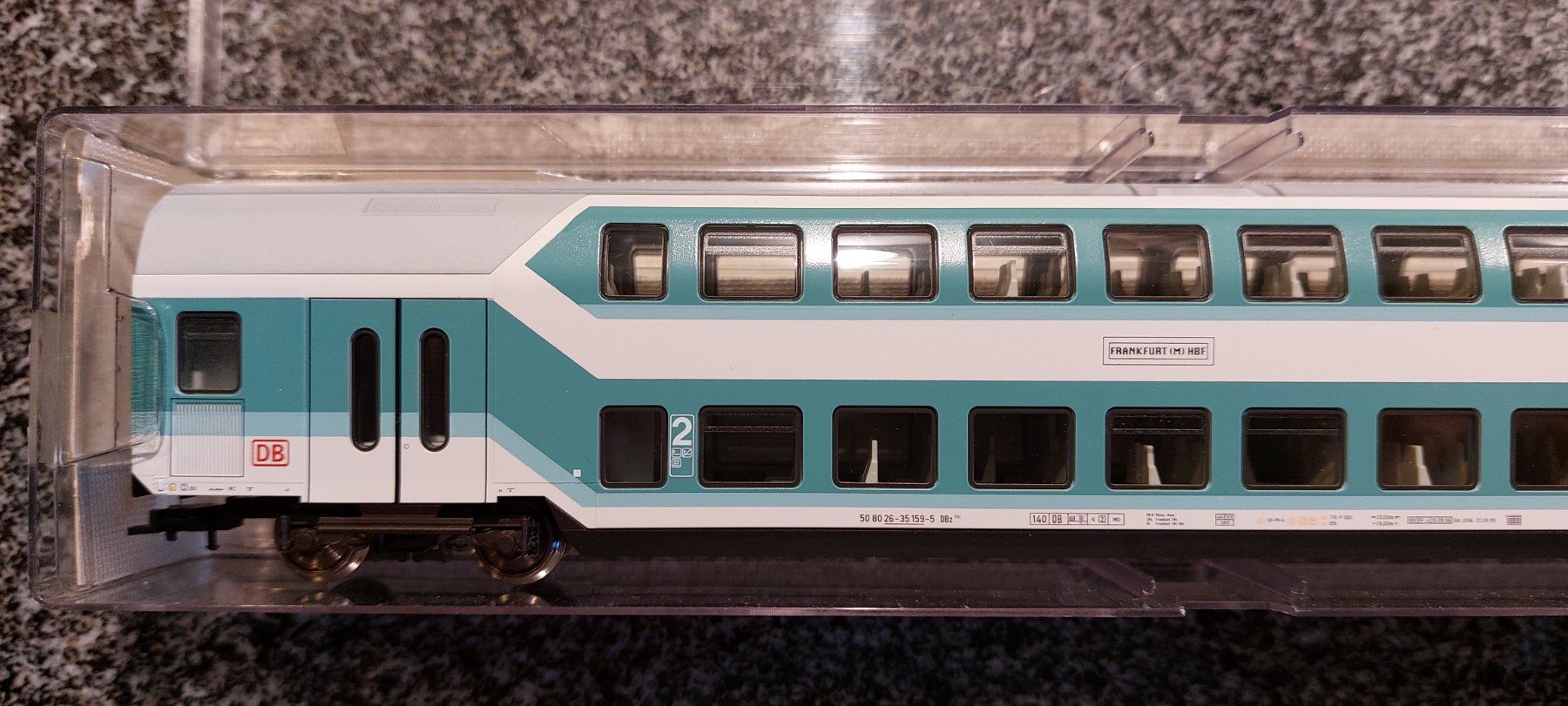 Fleischmann Modellini di ferrovie: Fleischmann 5125 K - 2. Kl. Doppelstockwagen der DB - "2" – Nuovo e nell'imballaggio originale da Rotkreuz venduto da MOBAHN-1zu87 2