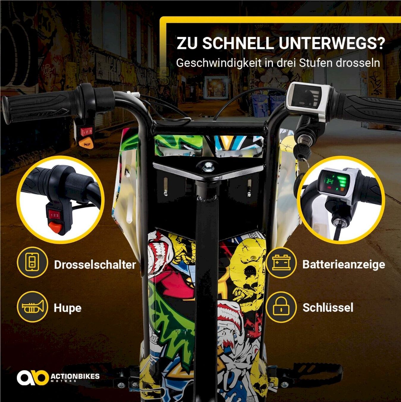 Fahrzeuge für Kinder: Elektro-Drift-Trike Grafit Gelb – Neu und originalverpackt aus Bottighofen von zaap 4