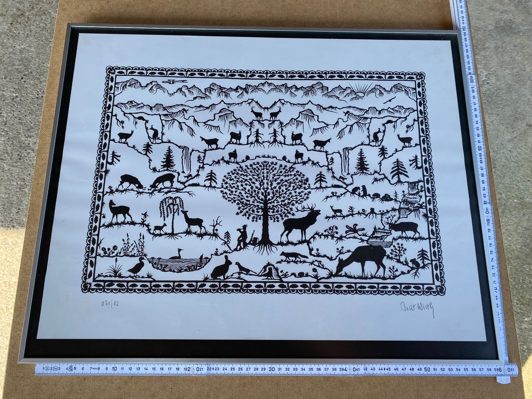Campanacci mucche: schöne Scherenschnitt Lithographie von Beat Wirth – Usato da Feldbach venduto da Fea1 9