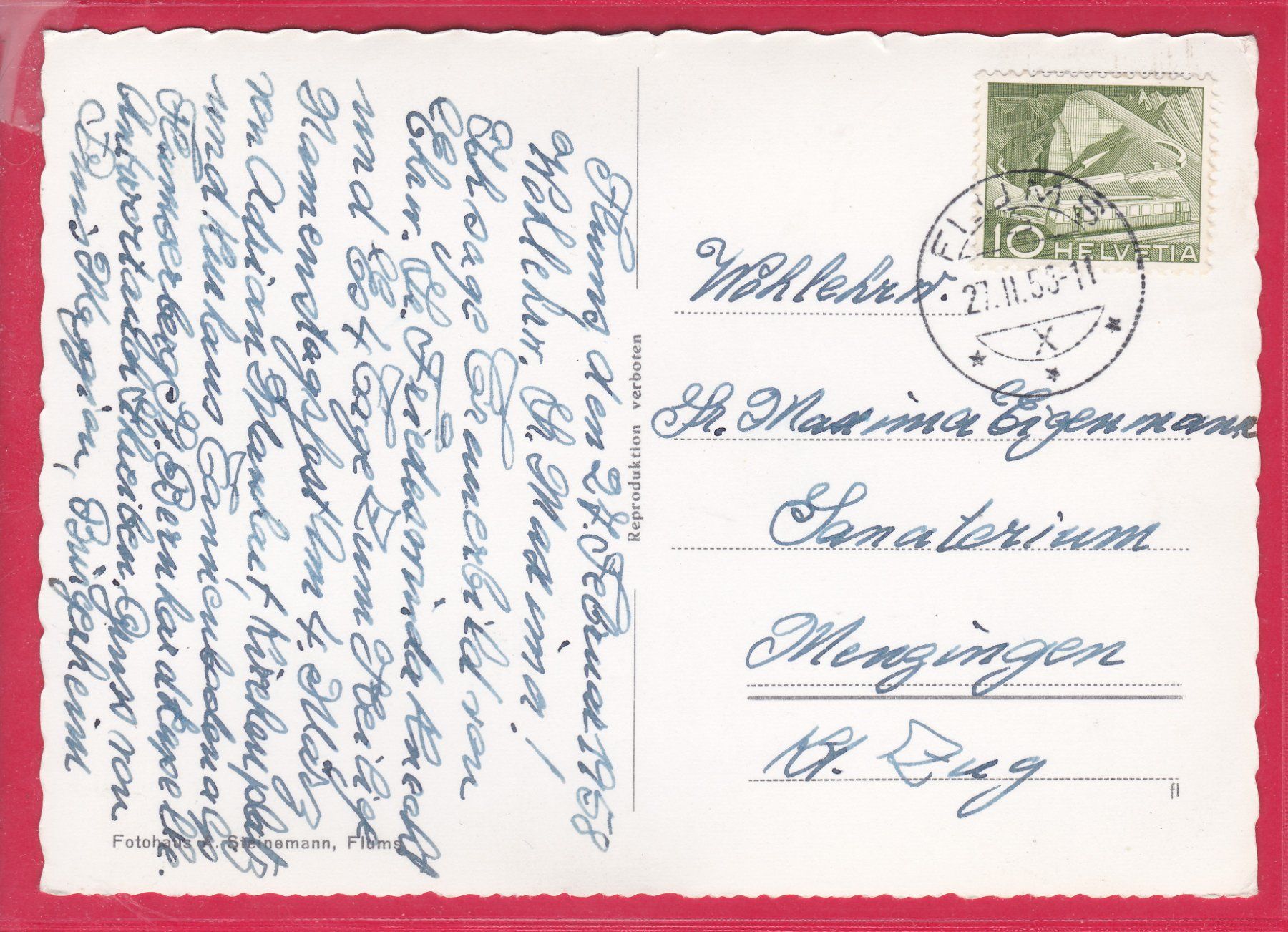 Ansichtskarten: FLUMSERBERG, KAPELLE ST. BERNARD, 27.2.1958 – Gebraucht aus Oberrieden von Gebirgsstelze 1