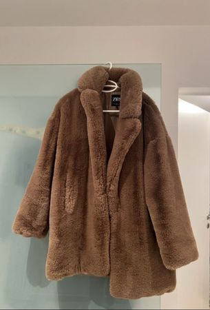 Zara Brown Faux Fur Coat, Size XS/S, Warm Winter Coat
