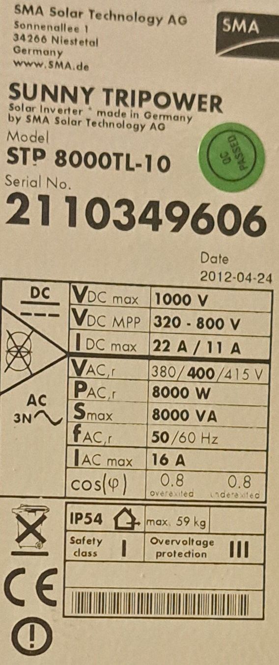Inverter: SMA Wechselrichter STP 8000 TL10 – Usato da Balzers venduto da frusina2 1