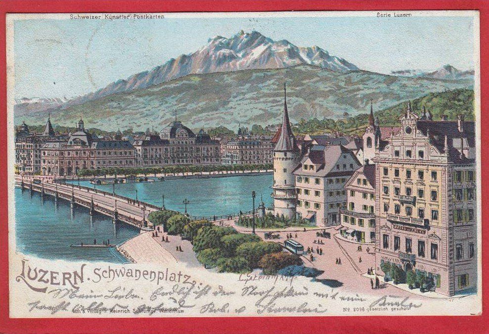 Cartoline postali: LUZERN, SCHWANENPLATZ, STEINMANN LITHO, 1901 – Usato da Grüningen venduto da Kartenlaube