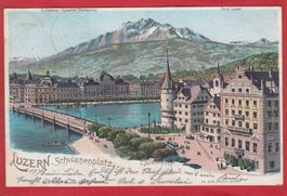 LUZERN, SCHWANENPLATZ, STEINMANN LITHO, 1901