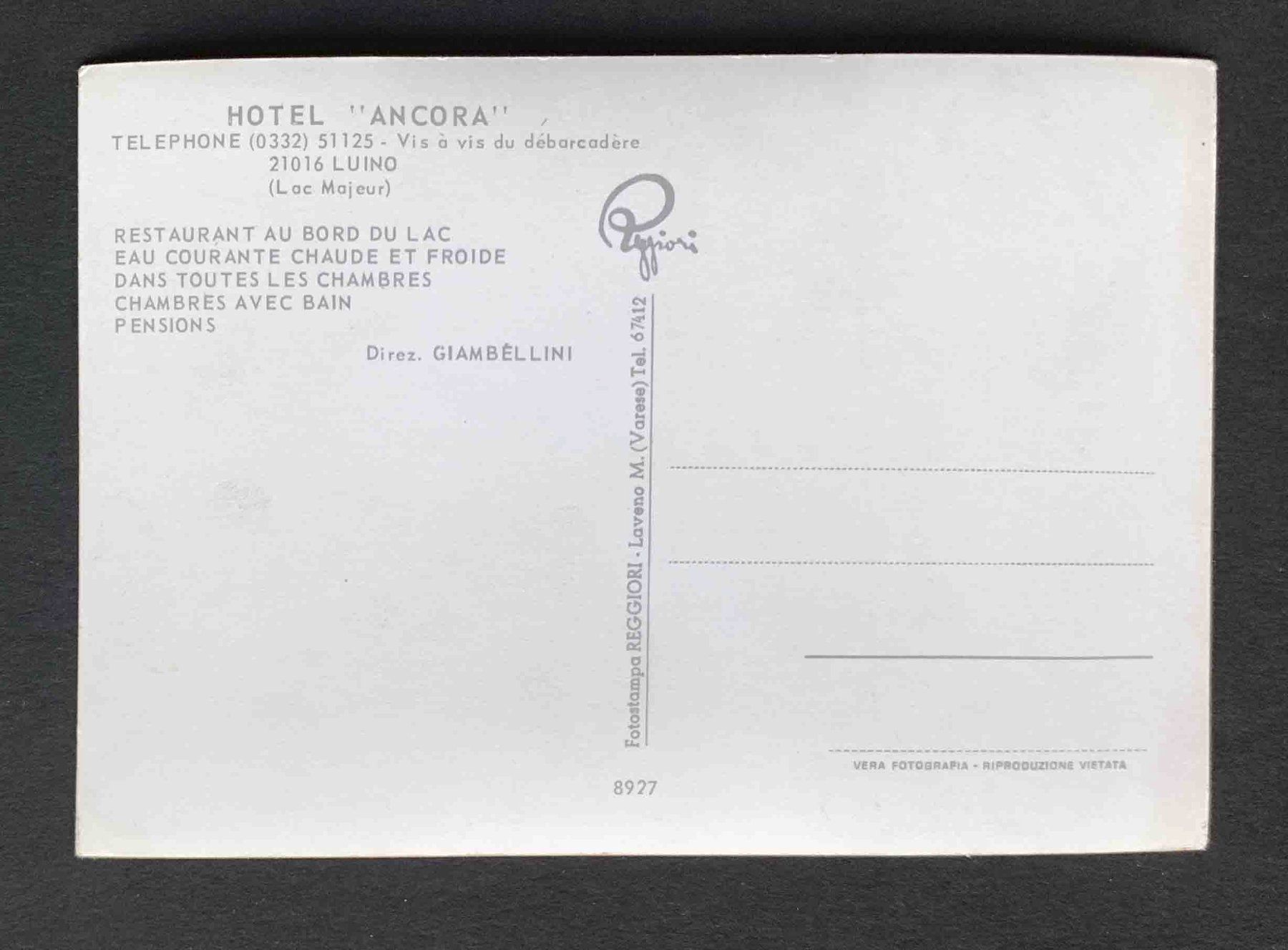 Cartoline postali: AK LUINO HOTEL ANCORA – Usato da Goldau venduto da artelier1 1