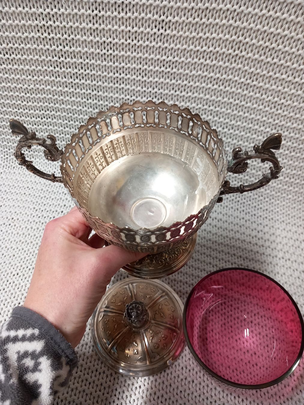 Zuckerdosen: WMF Antike Zuckerdose, versilbert, rosa Glas, Jugendstil – Gebraucht aus Gwatt (Thun) von umwelt-brocki 4