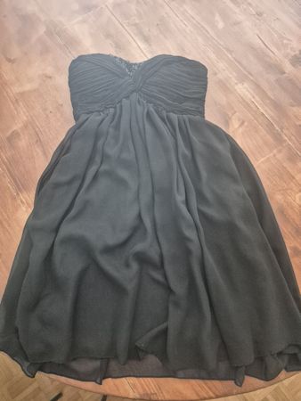 Abendkleid EvL Gr M schwarz gerafft pailletten trägerlos