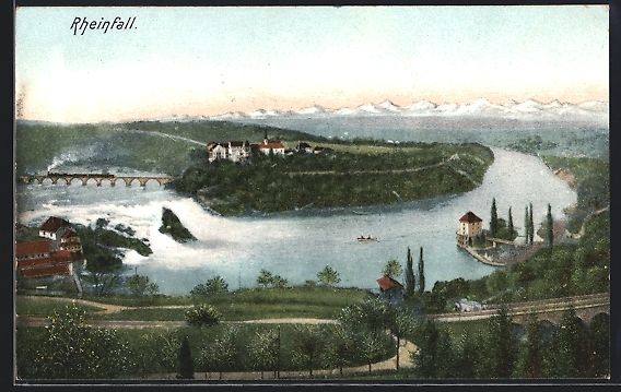 Ansichtskarten: Rheinfall, Blick zum Wasserfall, 1910 – Gebraucht aus Berlin von bartko-reher