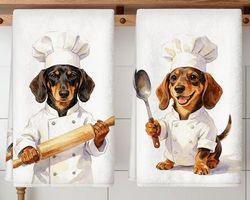 2 NIEDLICHE KÜCHEN/HANDTÜCHER *DACKEL AM KOCHEN* NEU