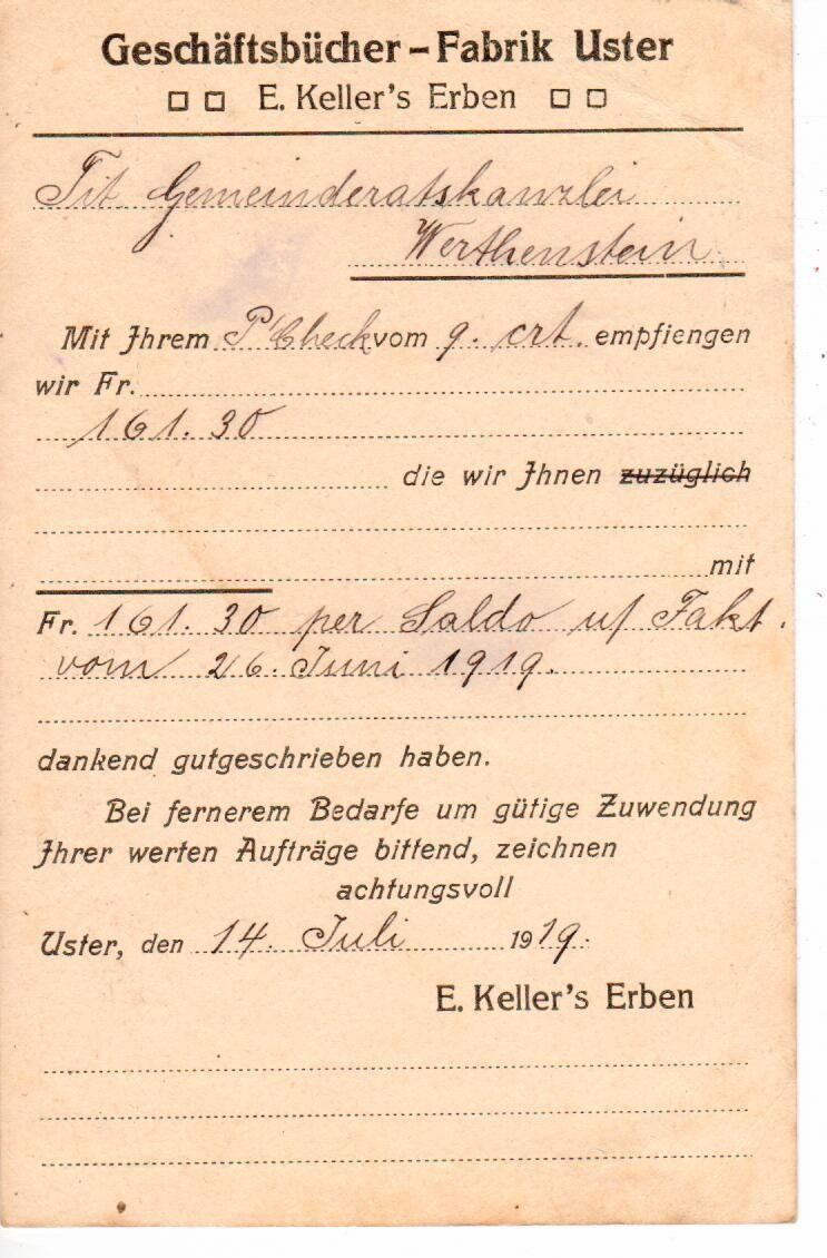 Tutti i francobolli: PK, Geschäftsbücher Fabrik Uster – Usato da Wolhusen venduto da Curver9 1