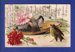 OISEAU - Moineaux et fleurs