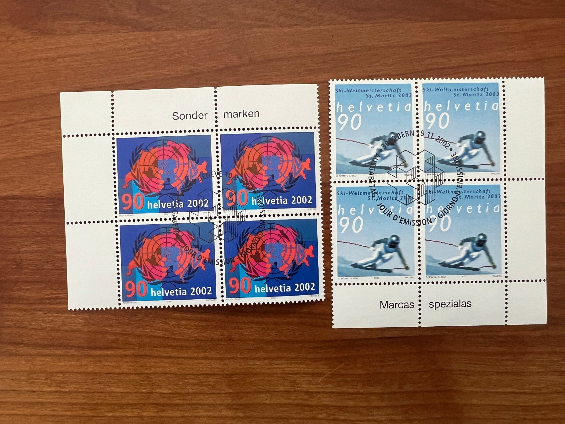Tutti i francobolli: 2002  CH Erstag gest.Viererblock mit Tab  (K190) – Usato da Hinwil venduto da Sidi4