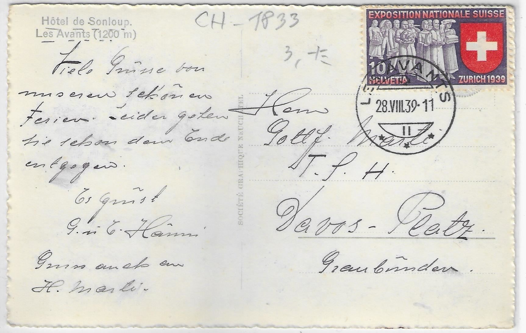 Cartoline postali: Hotel de Sonloup sur les Avants – Usato da Ettingen venduto da Kartenplanet 1