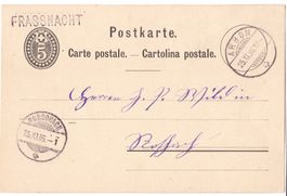 Stabstempel FRASSNACHT (TG) sehr frühe Verwendung 1886, PK