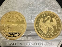 versilberte Medaille Basel 20 Dukaten 1741, PP, Top Zustand
