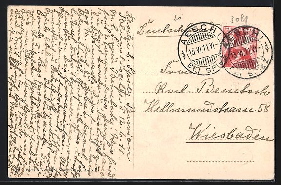 Cartoline postali: Aeschi, Ortsansicht mit Kirche und Bergp – Usato da Berlin venduto da bartko-reher 1