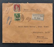 Brief 1923, sitzende Helvetia 1 Fr. + Tell Brustbild 10 Rp.