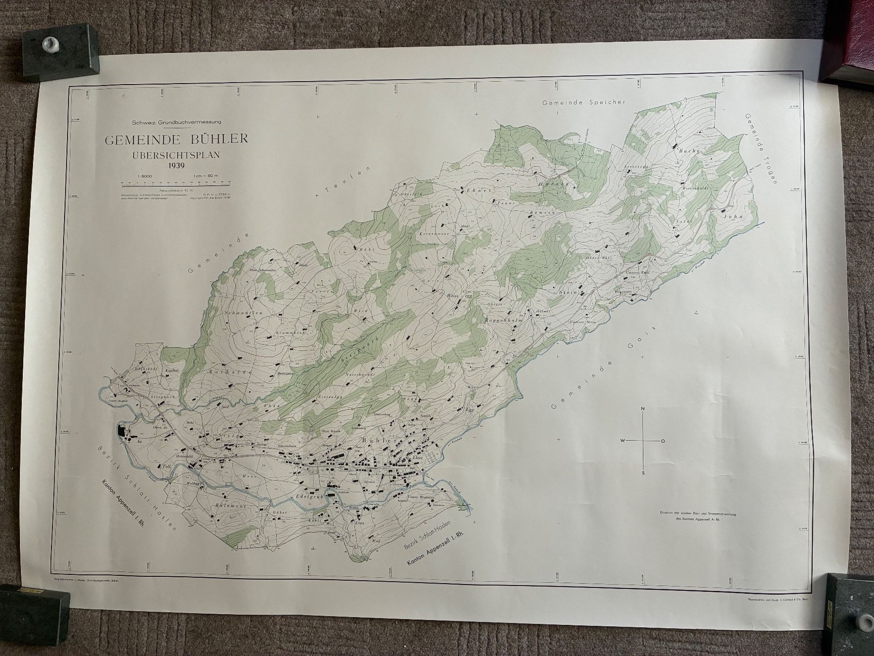 Cartine & Atlanti: Übersichtsplan Gemeinde Bühler AR, 1939, plano, gerollt – Usato da Urtenen-Schönbühl venduto da Kira1291