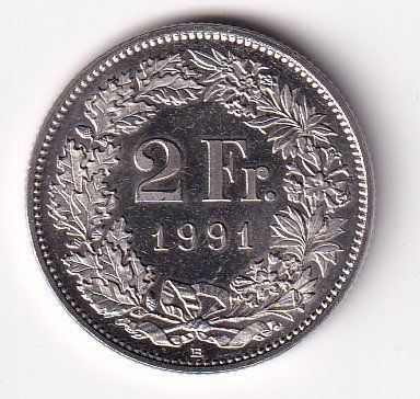Tutti le monete: Schweiz 2 Franken 1991 vorz- unz – Usato da Neuchâtel venduto da karlpierrino