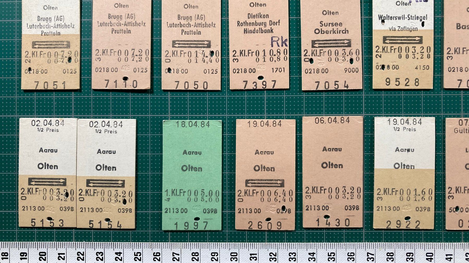 Tickets: Olten, 44 Edmondsonsche Bahn Billette, 1984, SBB – Gebraucht aus Lenzburg von fh1 3