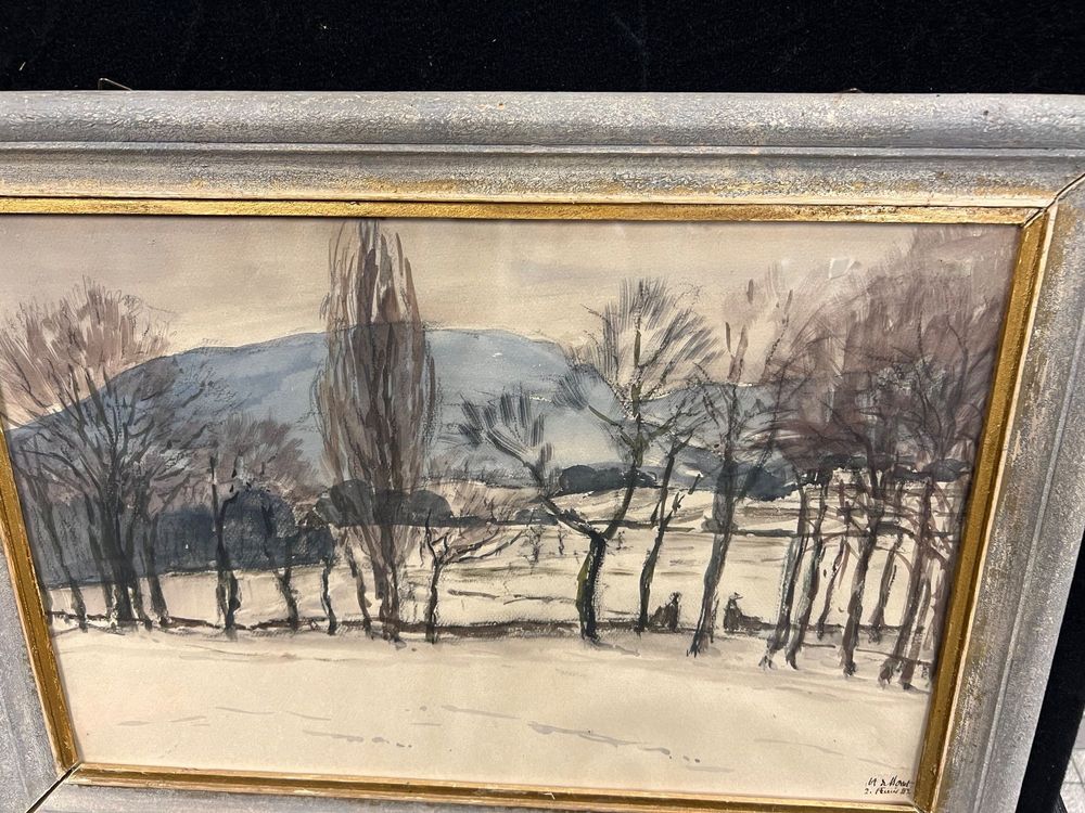 Aquarelle Ancienne Signée M Leduc - Paysage Des Combrailles - Encadrée 15x11cm