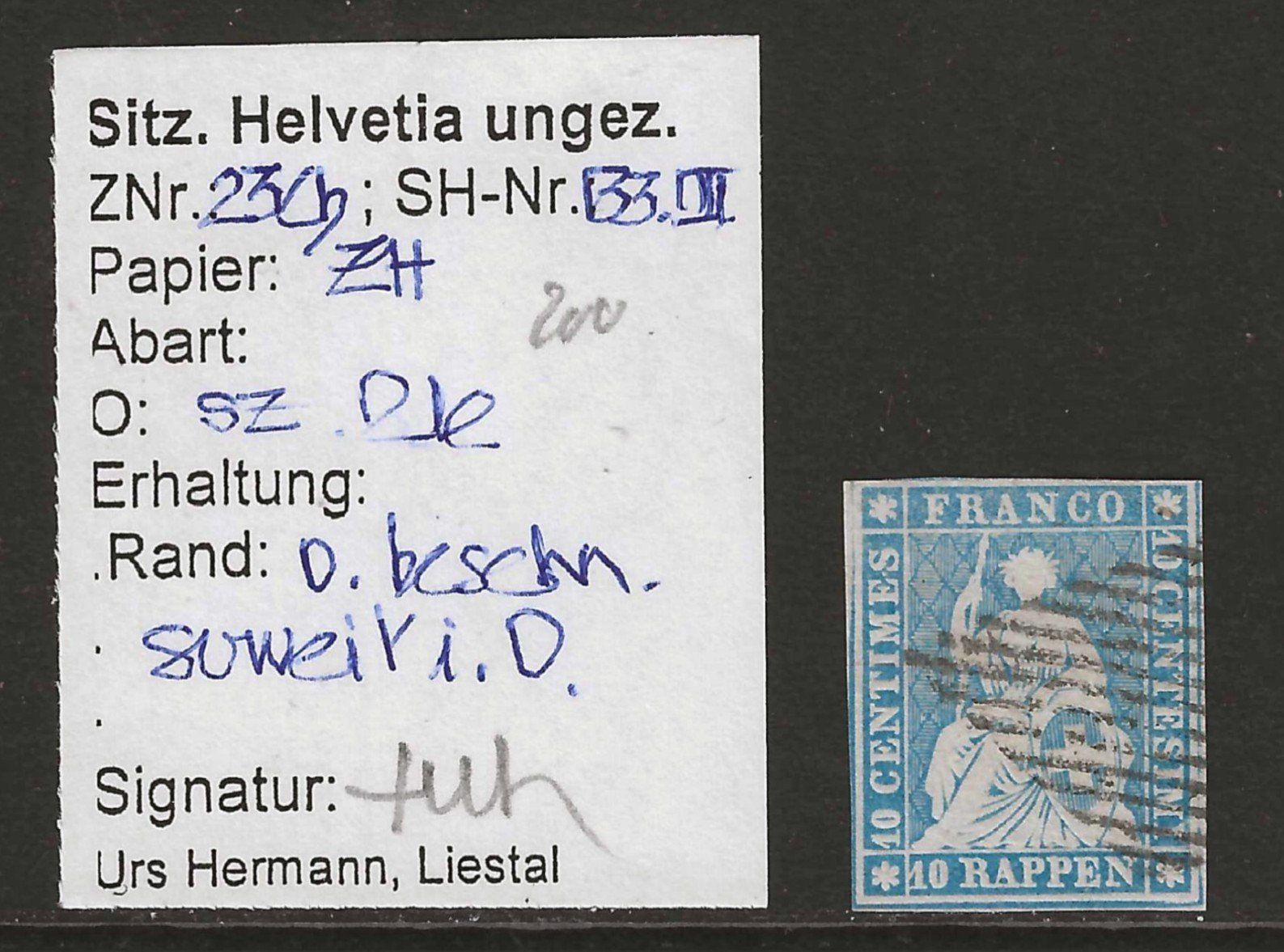 Tutti i francobolli: 1856: Strubel Nr. 23Cb mit Befund, KP 200.-- – Usato da Gümligen venduto da Geniusbuy