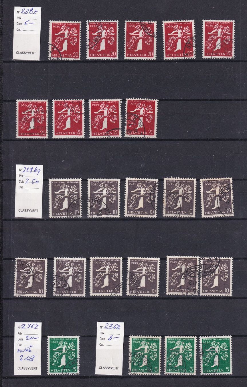 Tutti i francobolli: 1939   LOT Oblitérés   CATALOGUE SBK – Usato da Nyon venduto da an54