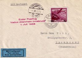 1935 LIE, Sonderflugbrief mit Nr. F16, Vaduz-Innsbruck