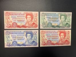4 Banknoten Falkland Islands, 1983, 1984, 1986, 2005, UNZ