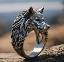 Bague tête de loup style antique acier inoxydable/M107