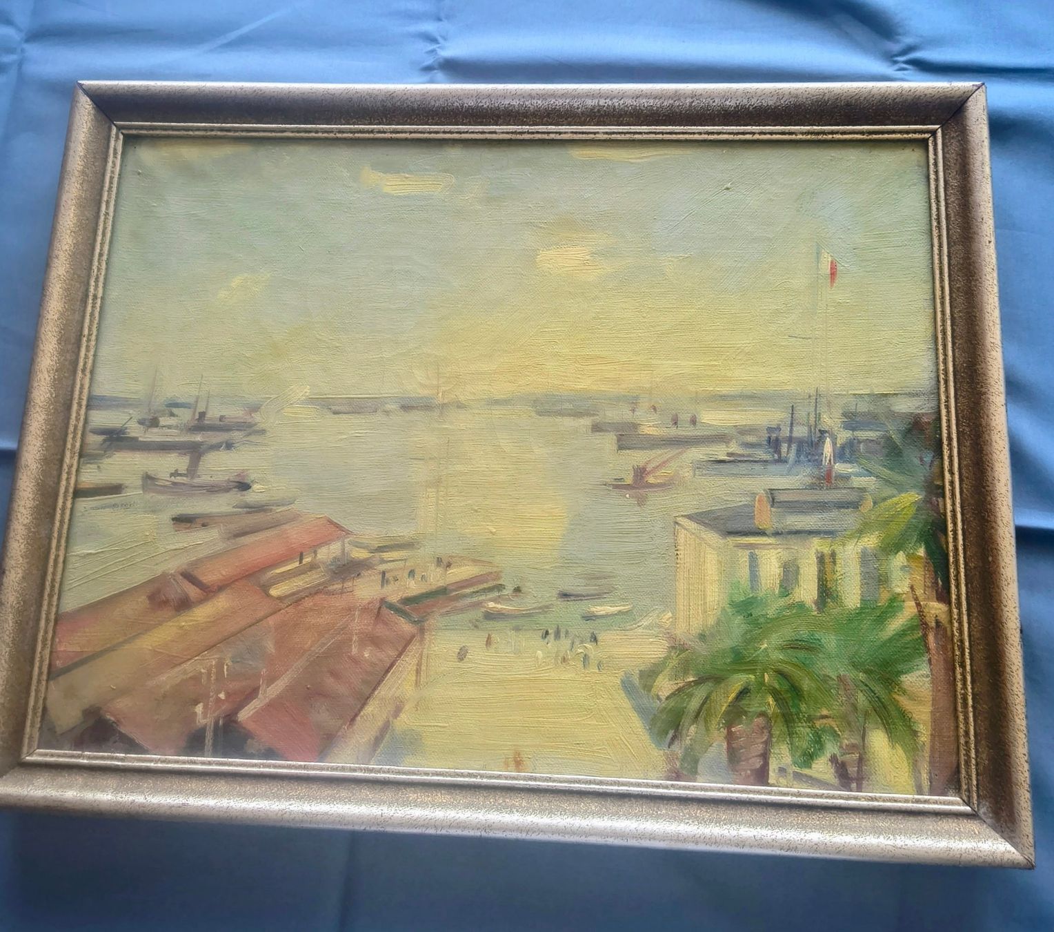 Dipinti: Gemälde Hafen mit Booten gerahmt 44x34 cm – Usato da Pfungen venduto da jungstein
