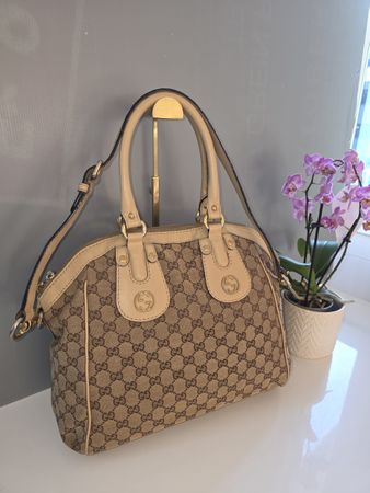 Gucci Boston Tasche GG Monogram Canvas Leder Beige Braun