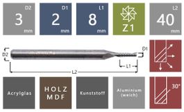 Schaftfräser, Nutfräser, Fräser Ø 2mm