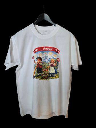 T-Shirt 1. August Motiv Bub und Mädchen in Grösse M L XL