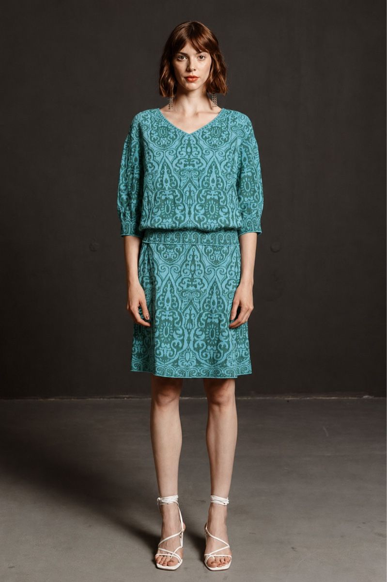 Ivko Maglioni & Felpe: IVKO Jacquard V Neck Pullover Filigree Short Sleeve Bluse – Usato da Münchenstein venduto da B771