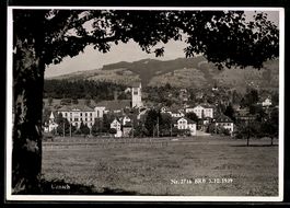 Uznach, Ortsansicht mit Kirche und Wiese