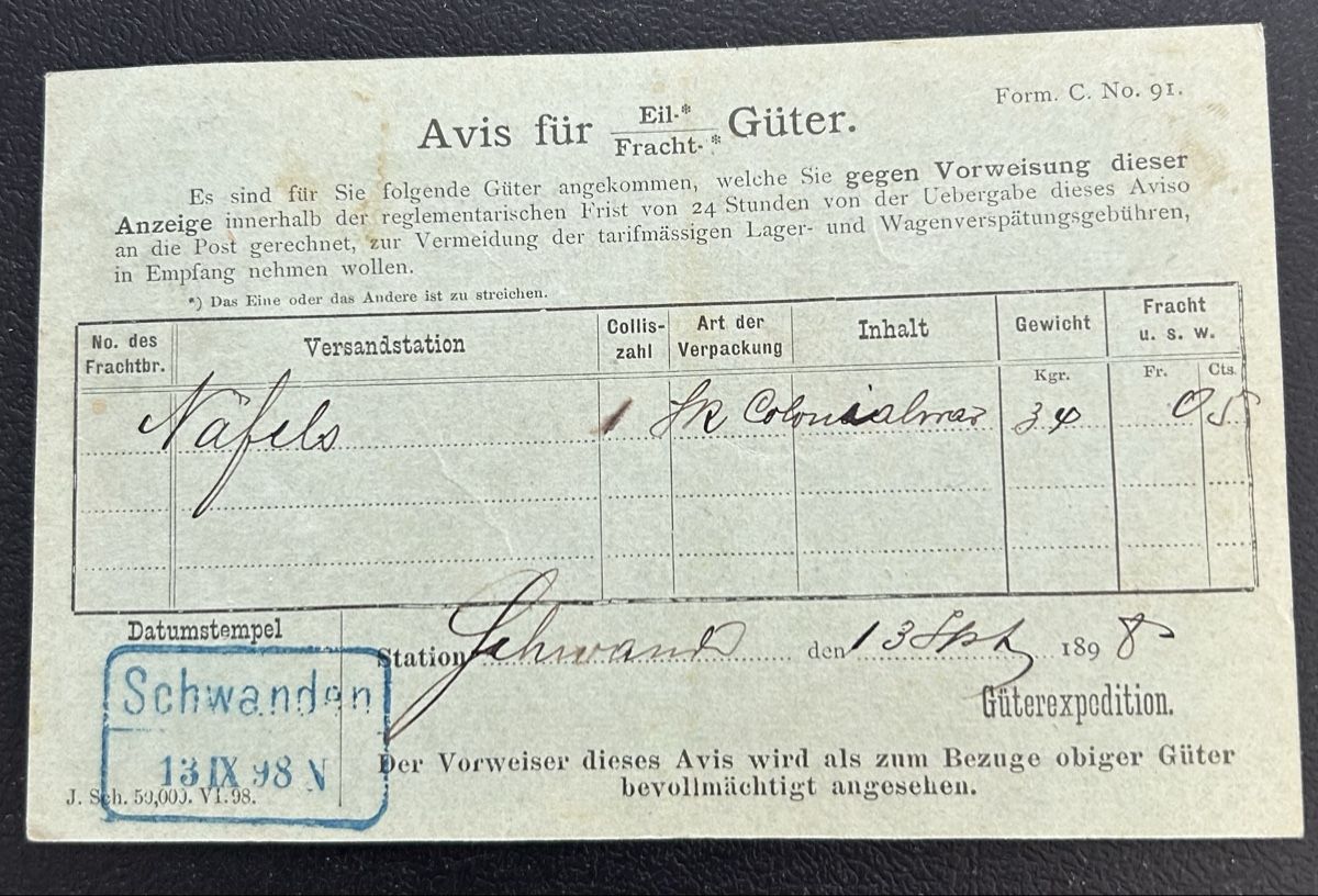 Tutti i francobolli: Avis Karte Schwanden  – Usato da Horw venduto da Tellbub 1
