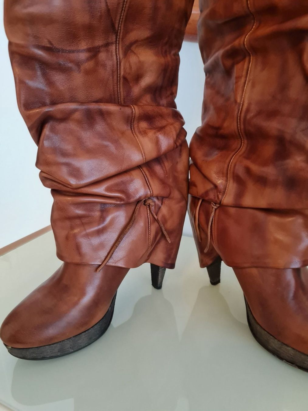 Scarpe da donna: DAMEN STIEFEL EXTRAVAGANT LEDER GR.40 FOLD-OVER BOOTS – Usato da Steg im Tösstal venduto da goldlionfree 2