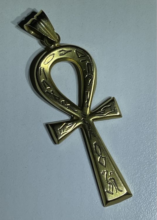 Criss Cross Kette Gold 10K Massiv Gelbgold Ankh Anhänger - ägyptisches Kreuz Im Diamantschliff Ankh Kreuz