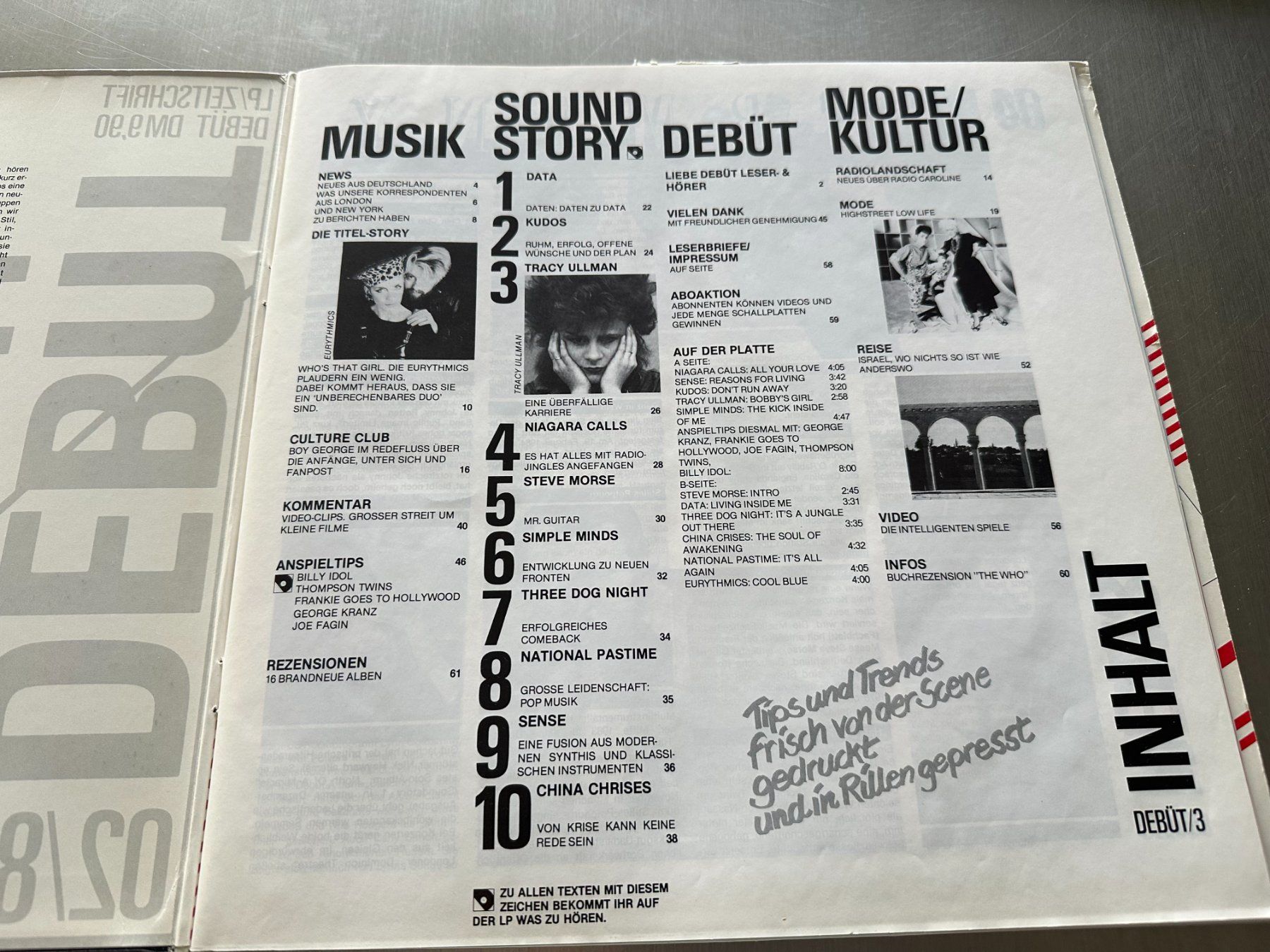 Dischi in vinile: DEBUT LP / ZEITSCHRIFT AUSGABE 3 - EURYTHMICS - SIMPLE MINDS – Usato da Sion venduto da jaipur1401 1