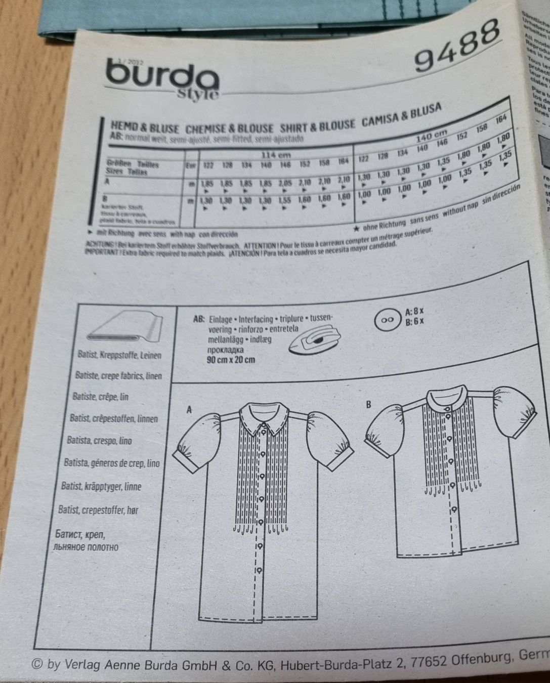 Schnittmuster: Burda Schnittmuster Nr. 9488 Hemd + Bluse Gr. 126 - 164 – Neu (gemäss Beschreibung) aus Effretikon von lenalisa63