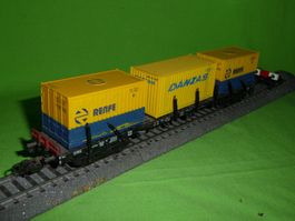 DB Vierachs- Rungenwagen 4663 +3 Container 1x DANZAS 2xRenfe