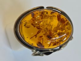 Ring Bernstein Silber oval mit Einschlüssen vintage